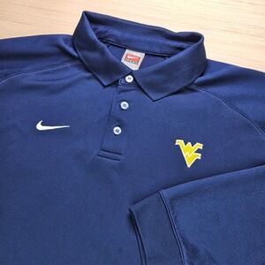 West Virginia Mountaineers Nike Team Long Sleeve Polo Shirt Men XXL Navy Fit Dry